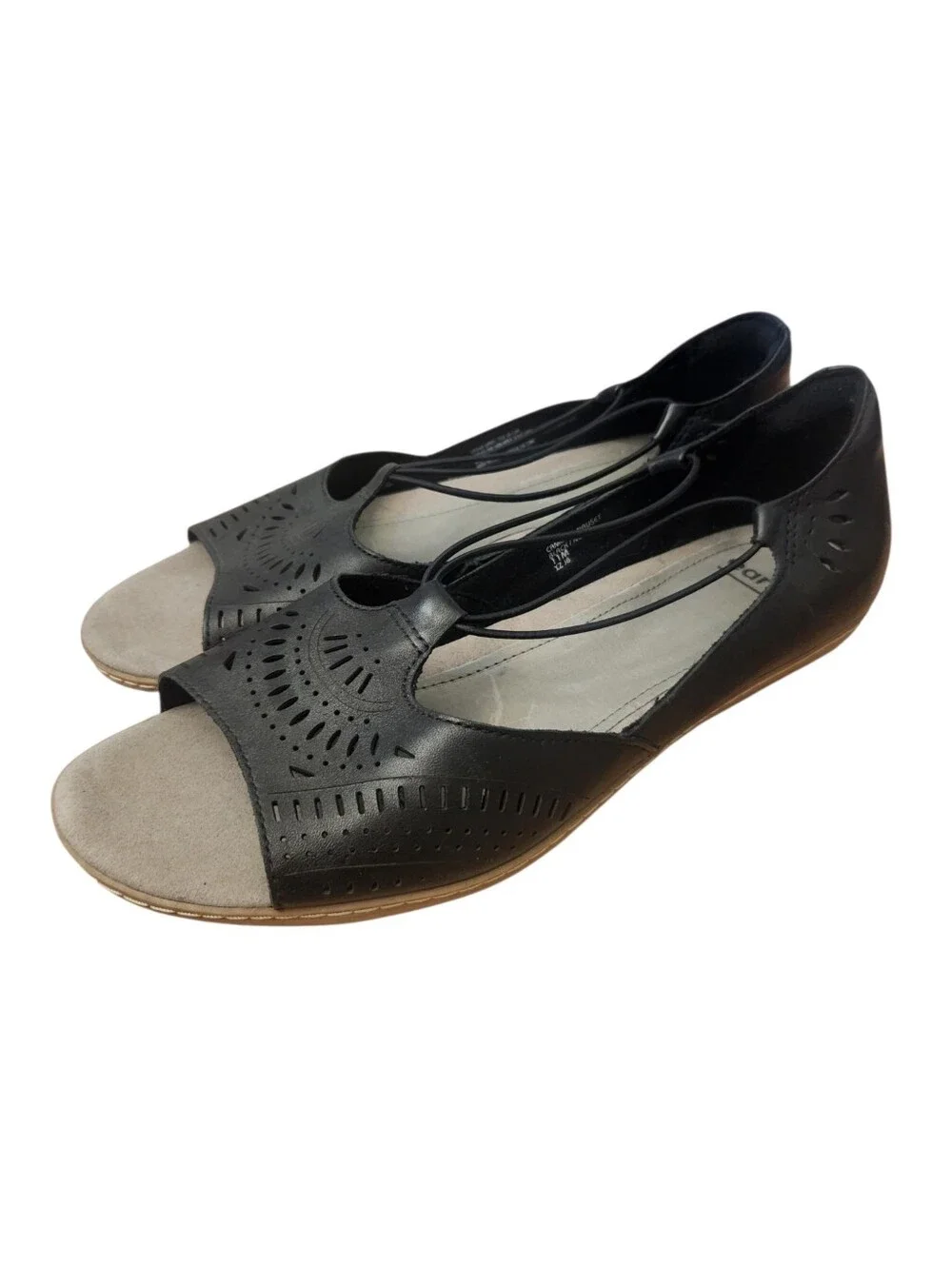 Earth Shoes Black Leather Womens Size 11 M Camellia Nauset Cut Out Open Toe Flat